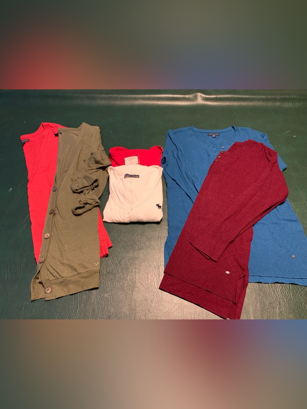 Lot of 6-Abercrombie & Fitch womens Henleys vintage, AE button cardigans & AE